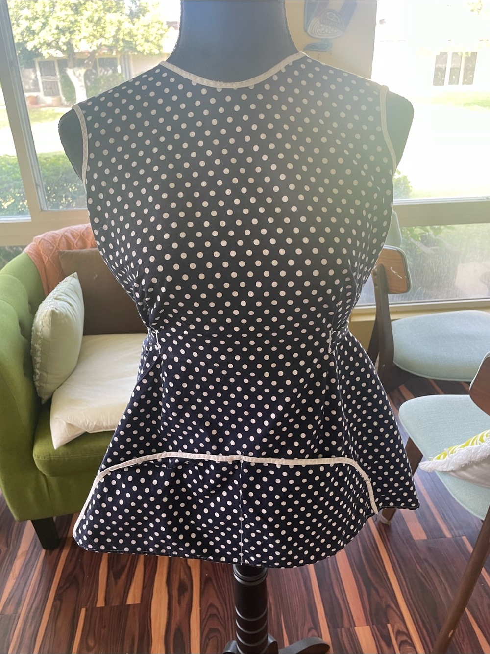 Vintage Navy Blue Polka Dot Peplum Apron